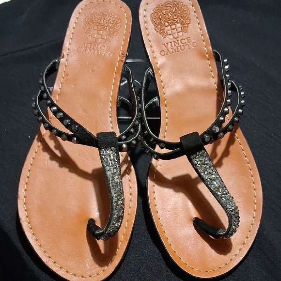 Vince Camuto Black Braided Sandals with Metallic Accents - Picture 1 of 7